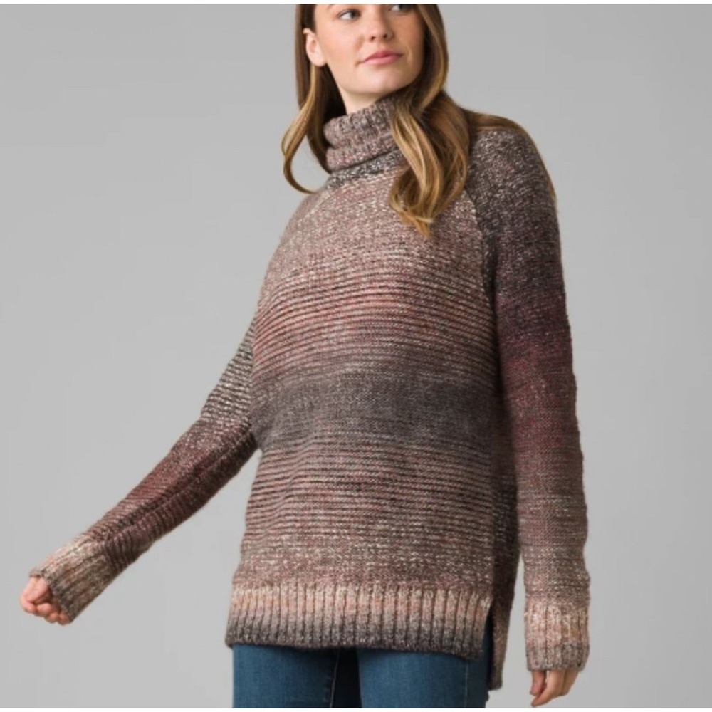 Prana Autum Rein tunic Ombre Striped Turtleneck Sweater Rib Knit Wool blend‎ M